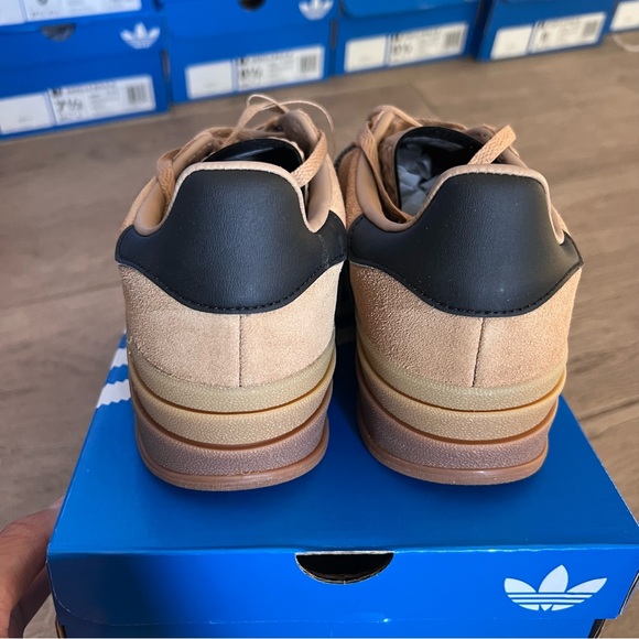 adidas Gazelle Low-Top Suede Sneakers in Tan with Black Stripes - Picture 8 of 10
